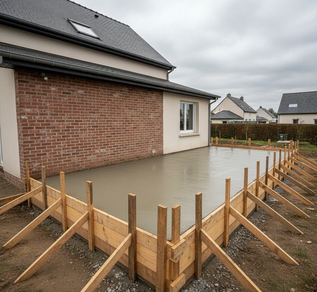 Terrasse chantier coffrage Nord